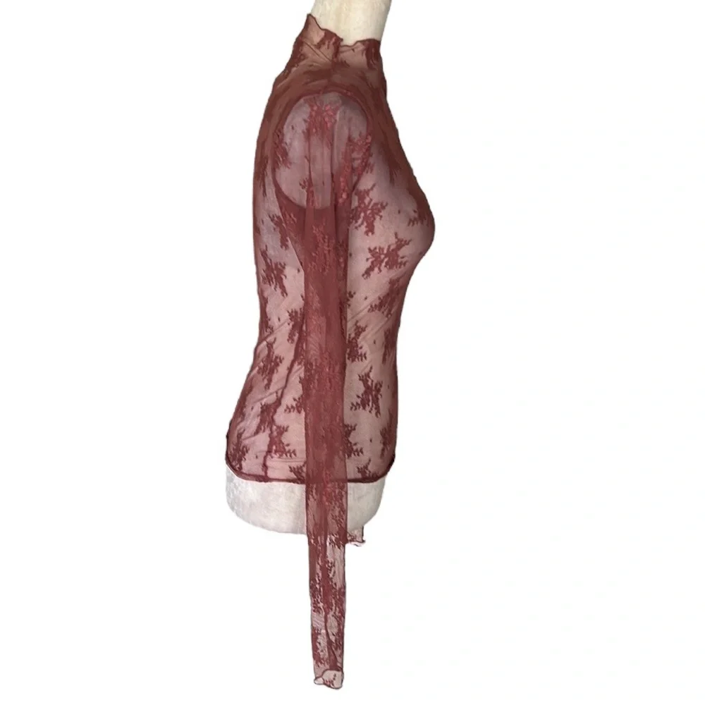 Free People Sheer Floral Long Sleeve Top in Dusty Rose